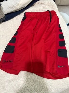 Nike Elite  Red Basketball athletic Mesh Shorts with Black Accent